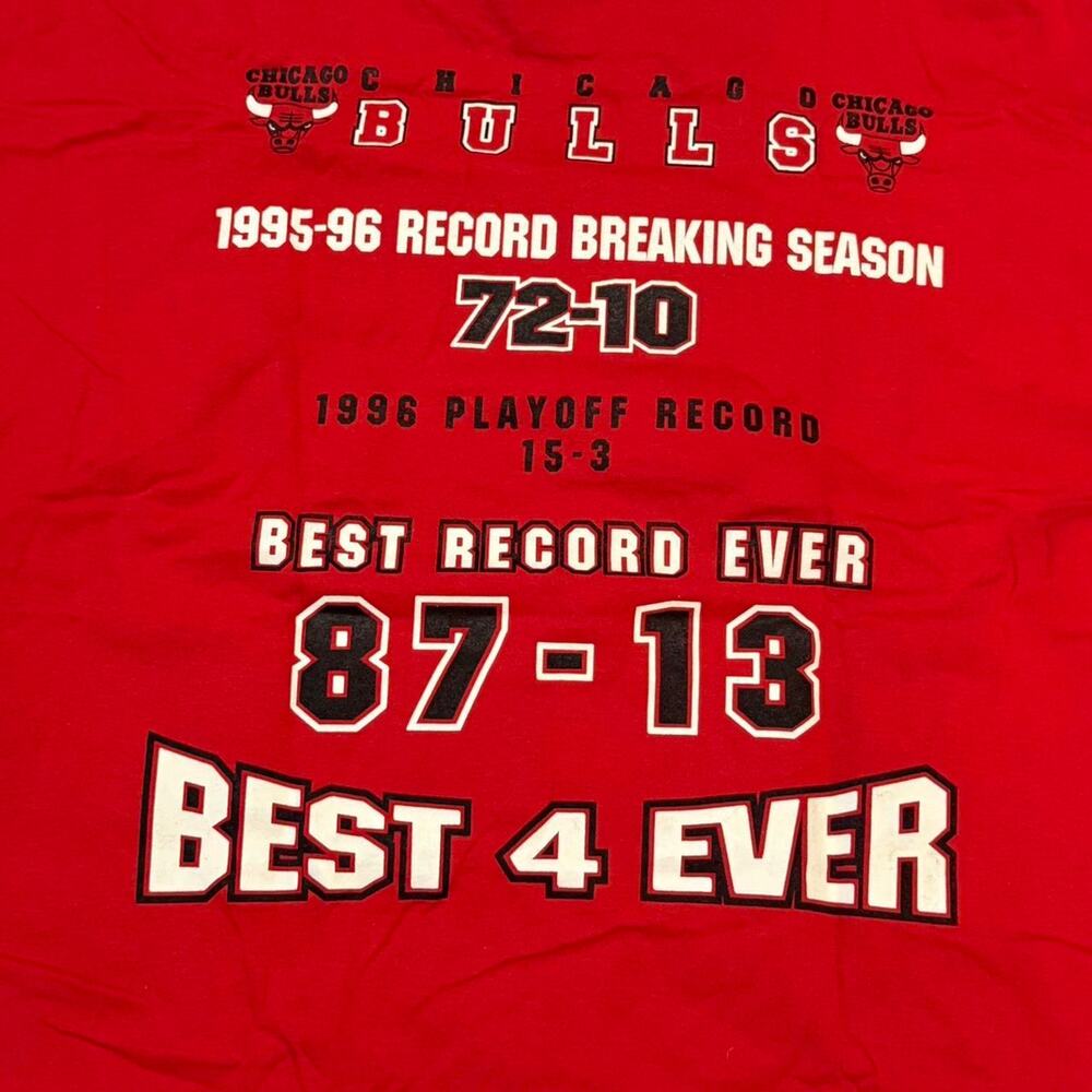 Vintage 1996 Chicago Bulls NBA Champions Best 4 Ever Deadstock T-Shirt XXL Red - Picture 8 of 8